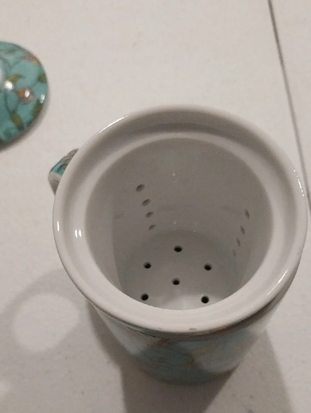 Cost Plus World Market Teal Floral Lidded Ceramic Mug